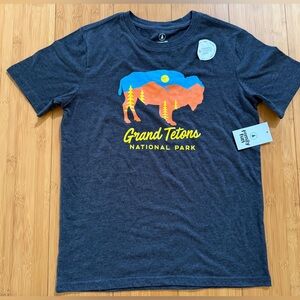 Boys Gray Short Sleeve Buffalo Grand Tetons Tee Shirt T-Shirt Size Large